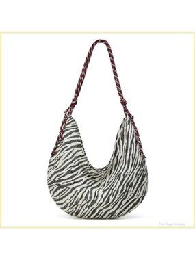 Zebra Print Canvas Crescent Shoulder Bag Slouchy Tote Hobo Purse